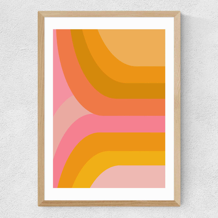 Retro Rainbow in Pink and Yellow Medium Oak Frame Retro Rainbow in Pink and Yellow Medium Oak Frame