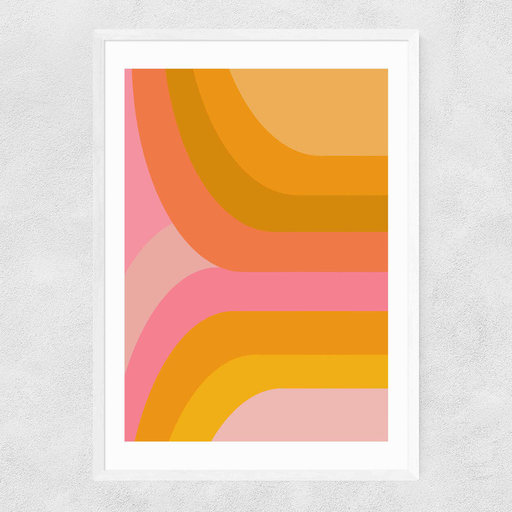 Retro Rainbow in Pink and Yellow Narrow White Frame Retro Rainbow in Pink and Yellow Narrow White Frame