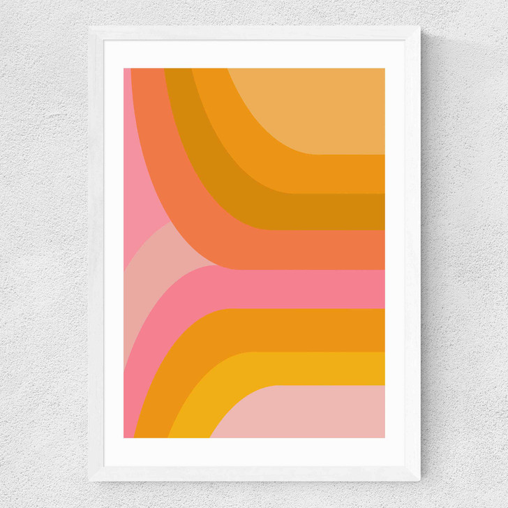 Retro Rainbow in Pink and Yellow Medium White Frame Retro Rainbow in Pink and Yellow Medium White Frame