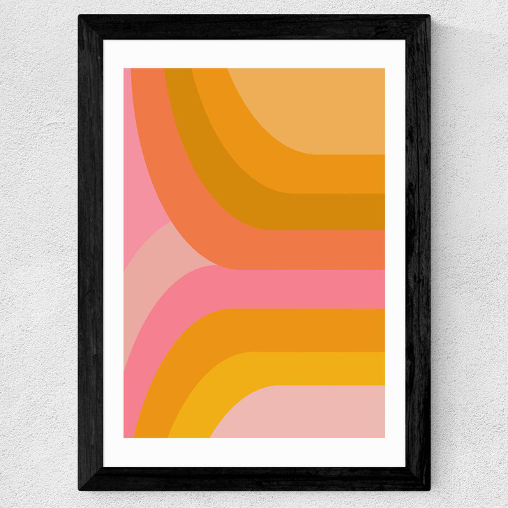 Retro Rainbow in Pink and Yellow Wide Black Frame