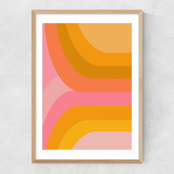 Retro Rainbow in Pink and Yellow Narrow Oak Frame