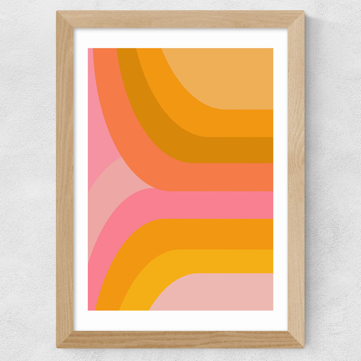 Retro Rainbow in Pink and Yellow Wide Oak Frame