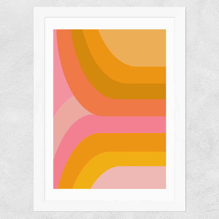 Retro Rainbow in Pink and Yellow Wide White Frame