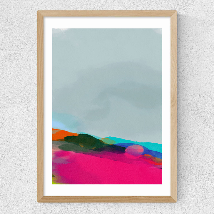 Red Poppies Field Abstract III Medium Oak Frame