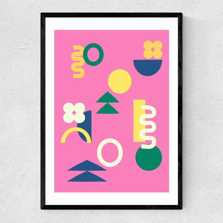 Retro 90s Shapes in Pink Narrow Black Frame