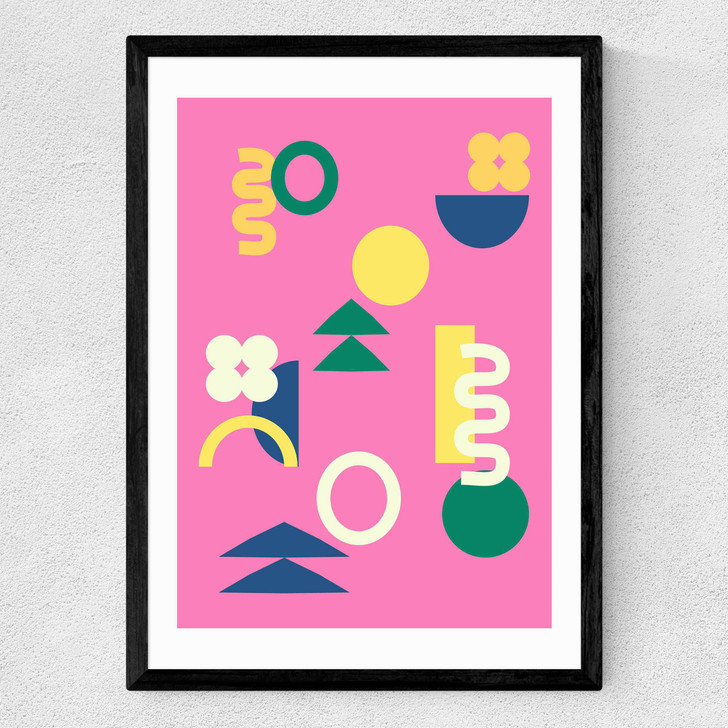 Retro 90s Shapes in Pink Medium Black Frame