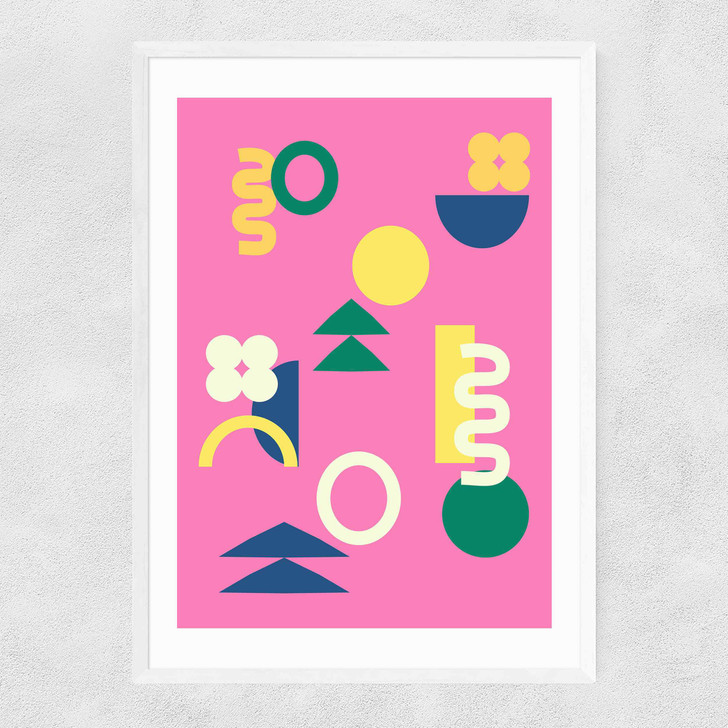 Retro 90s Shapes in Pink Narrow White Frame