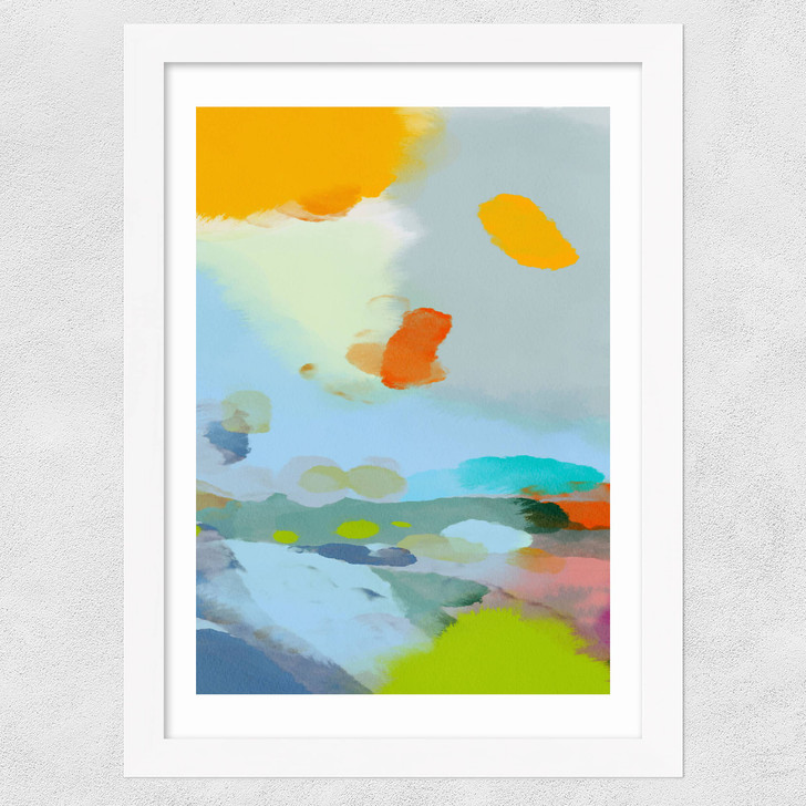 Red Poppies Field Abstract II Wide White Frame