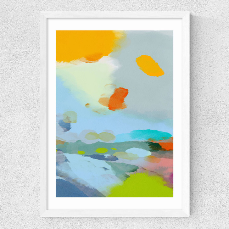 Red Poppies Field Abstract II Medium White Frame