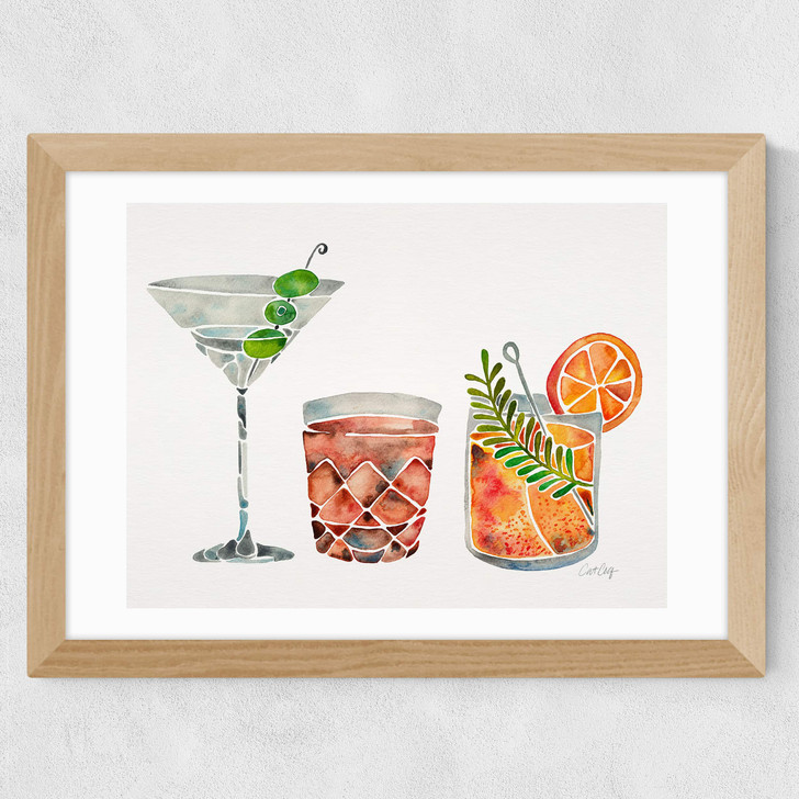 Classic Cocktails by Cat Coquillette Wide Oak Frame Classic Cocktails by Cat Coquillette Wide Oak Frame
