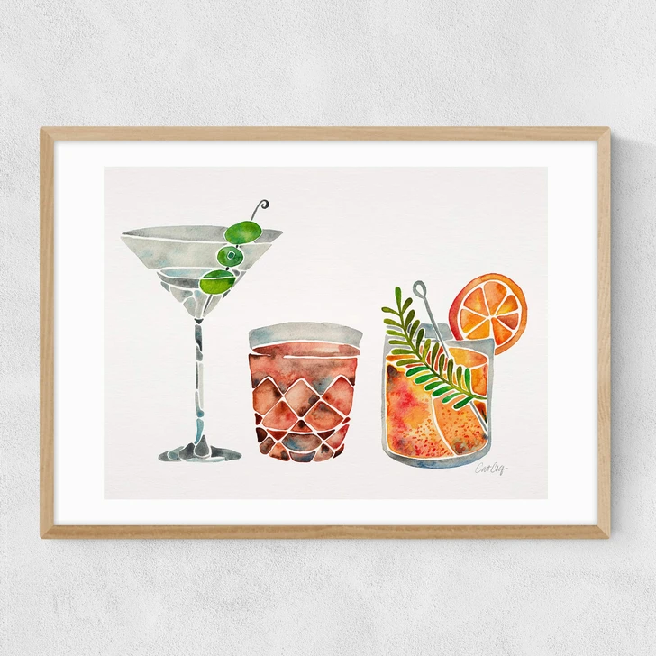 Classic Cocktails by Cat Coquillette Narrow Oak Frame