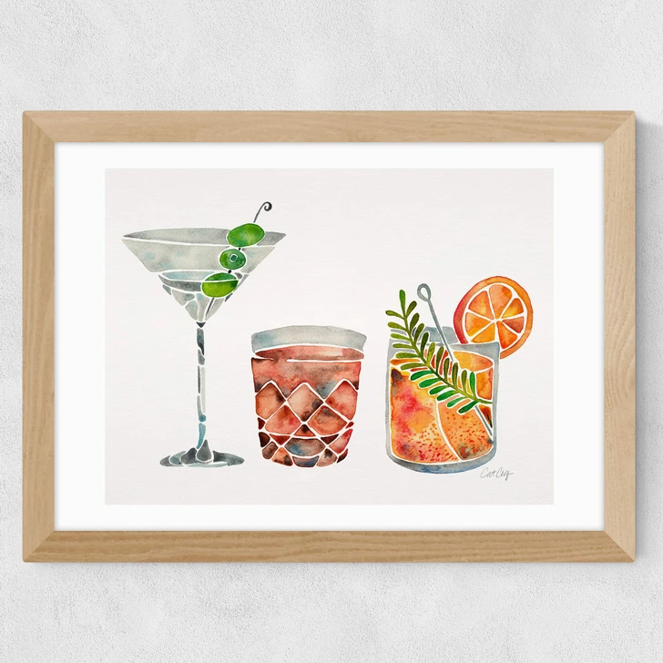 Classic Cocktails by Cat Coquillette Wide Oak Frame