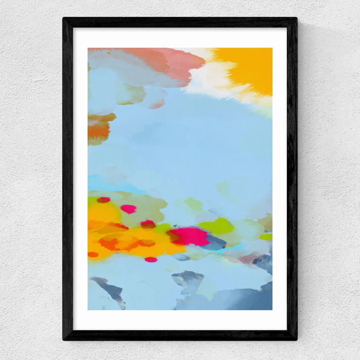 Red Poppies Field Abstract I Medium Black Frame