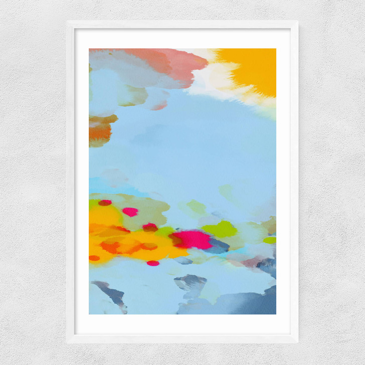 Red Poppies Field Abstract I Narrow White Frame