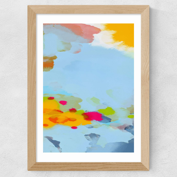 Red Poppies Field Abstract I Wide Oak Frame