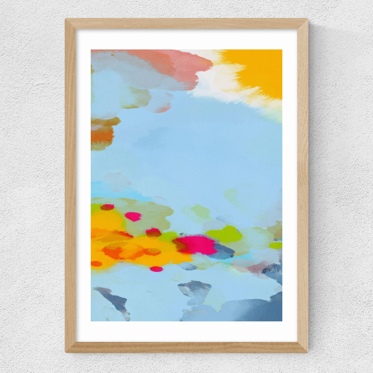 Red Poppies Field Abstract I Medium Oak Frame