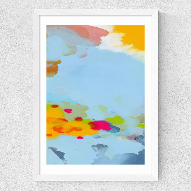 Red Poppies Field Abstract I Medium White Frame