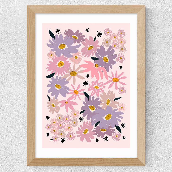 Garden Flowers Wide Oak Frame