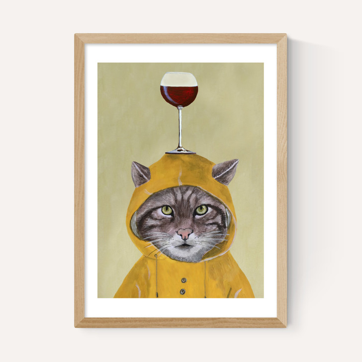Raincoat Cat With Wineglass