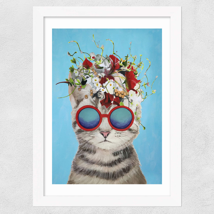Flower Cat Wide White Frame Flower Cat Wide White Frame