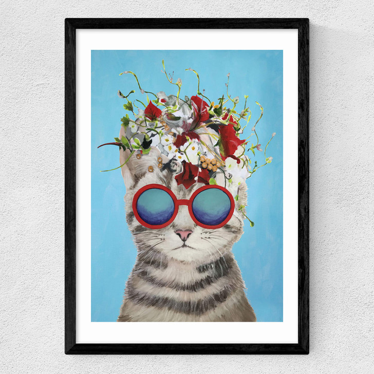 Flower Cat Medium Black Frame