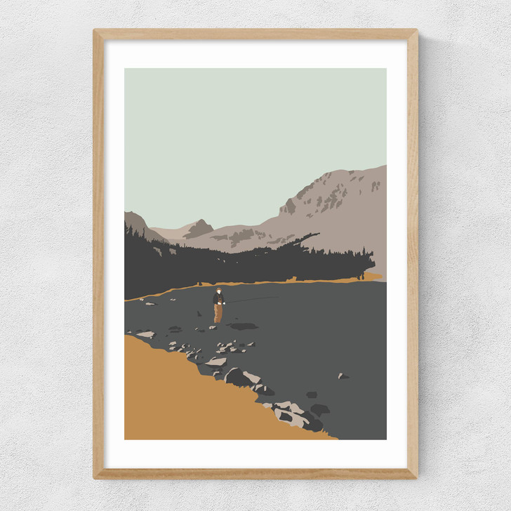 Fly Fisherman Narrow Oak Frame