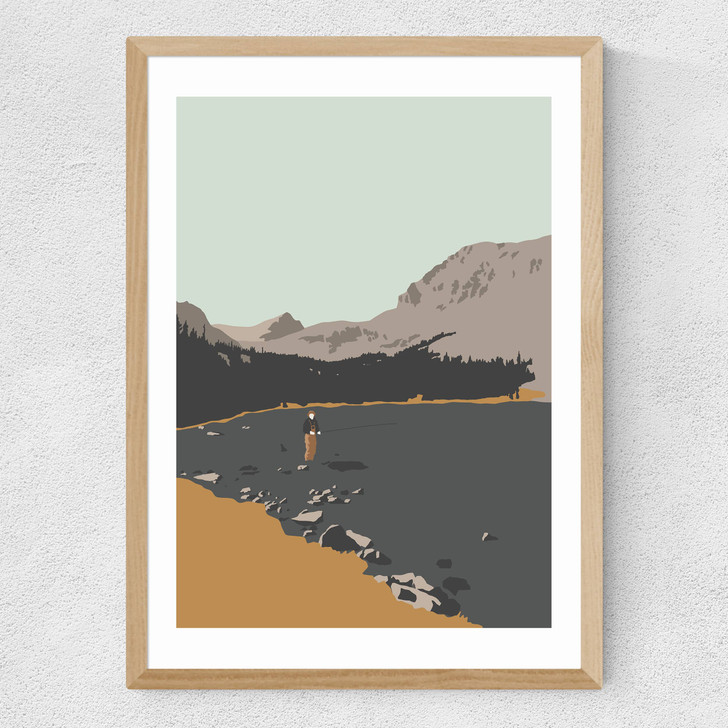 Fly Fisherman Medium Oak Frame
