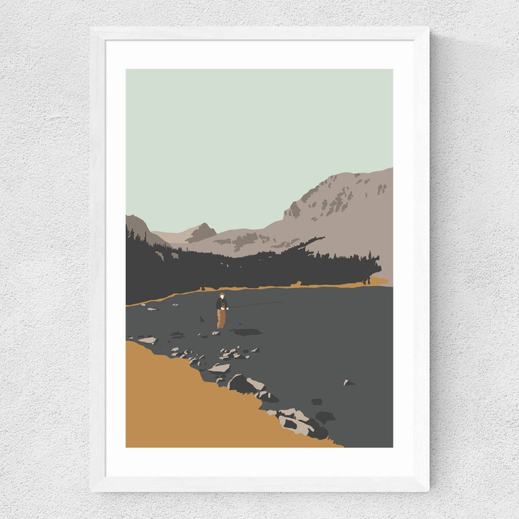 Fly Fisherman Medium White Frame