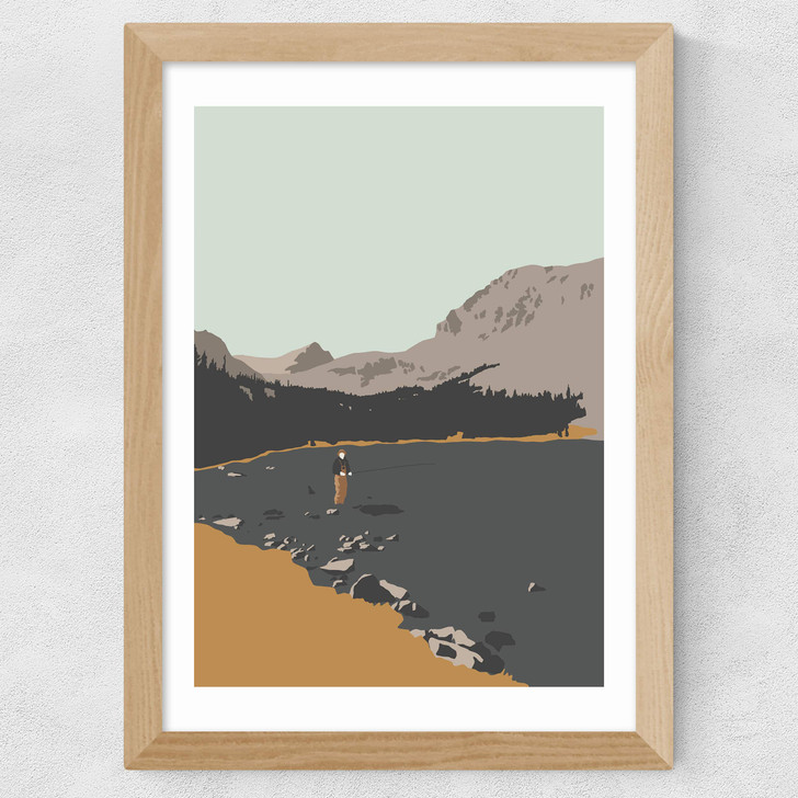 Fly Fisherman Wide Oak Frame