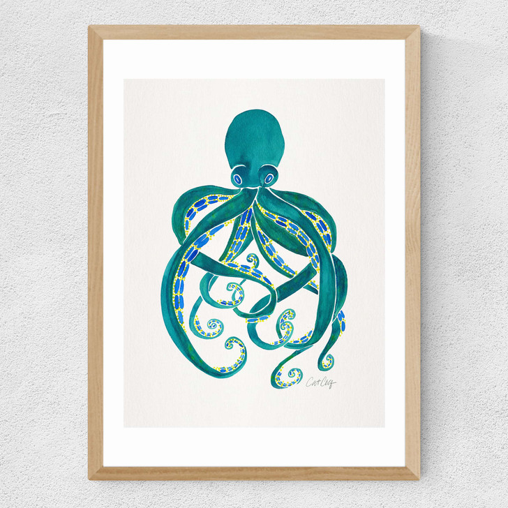 Green Octopus Medium Oak Frame Green Octopus Medium Oak Frame