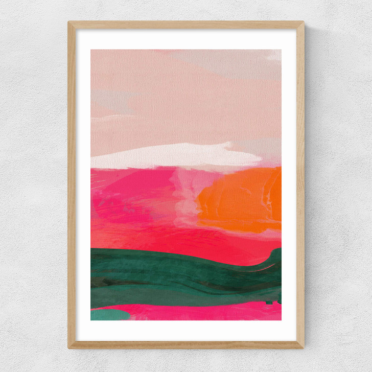 Green and Pink Abstract III Narrow Oak Frame Green and Pink Abstract III Narrow Oak Frame