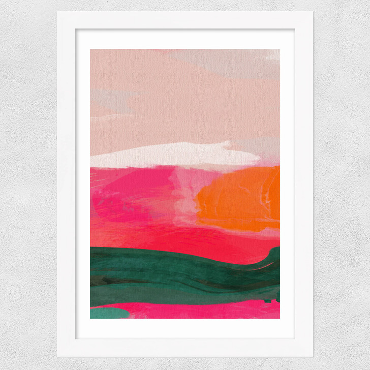 Green and Pink Abstract III Wide White Frame Green and Pink Abstract III Wide White Frame
