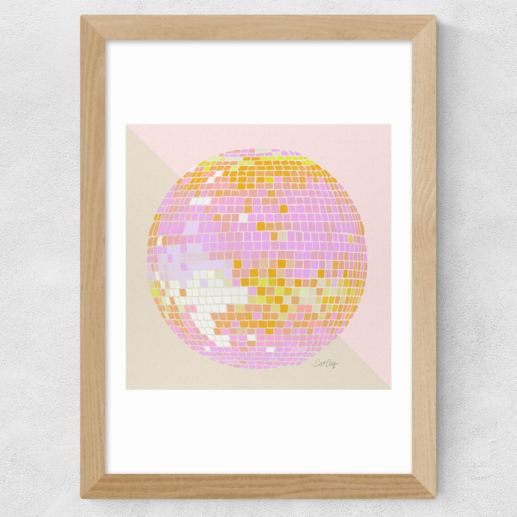 Peach DiscoBall Wide Oak Frame