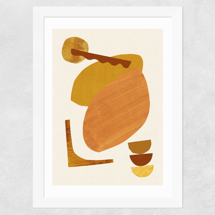 Abstract Collage With Warm Shapes Wide White Frame