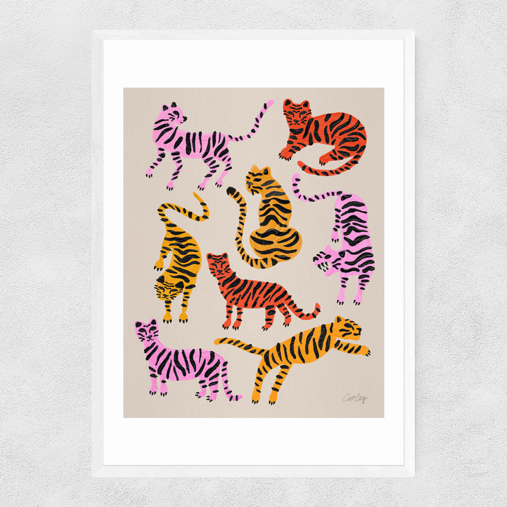 Pink Yellow Tiger Narrow White Frame Pink Yellow Tiger Narrow White Frame