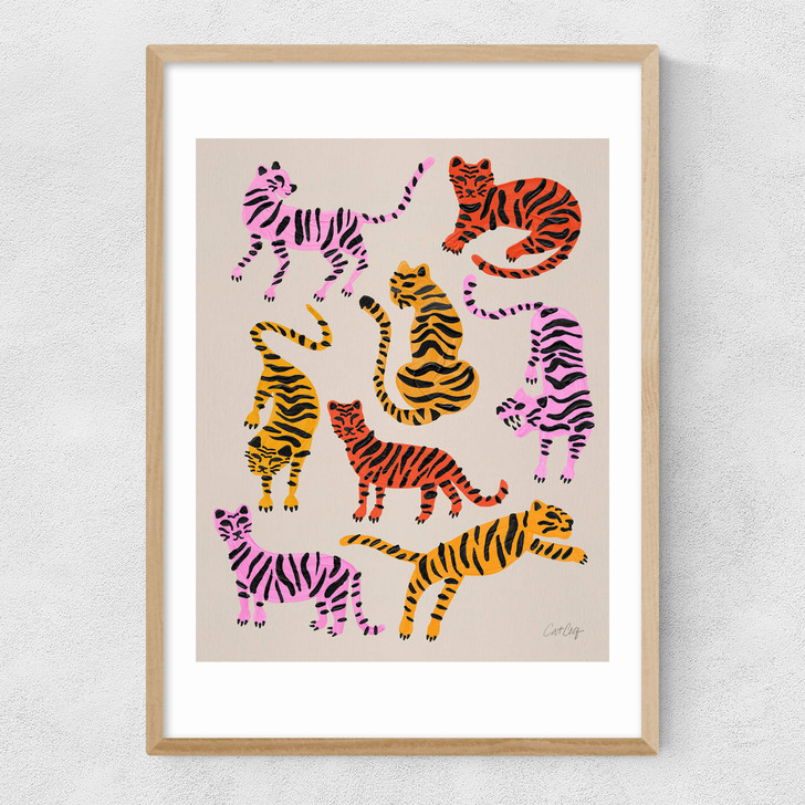 Pink Yellow Tiger Narrow Oak Frame