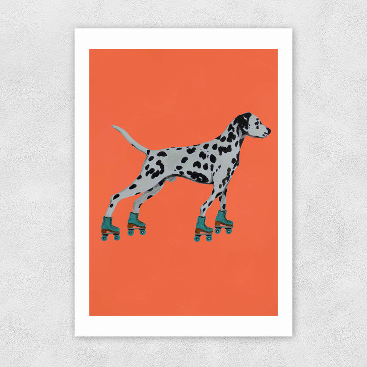 Dalmatian With Rollerskates Unframed Print