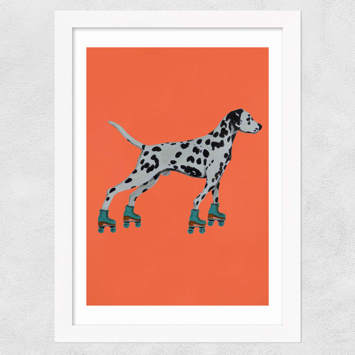 Dalmatian With Rollerskates Wide White Frame Dalmatian With Rollerskates Wide White Frame