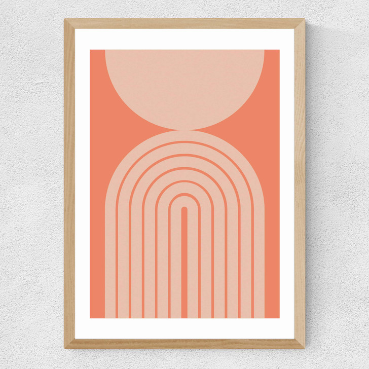 Abstract Rainbow Circle Terracotta Medium Oak Frame