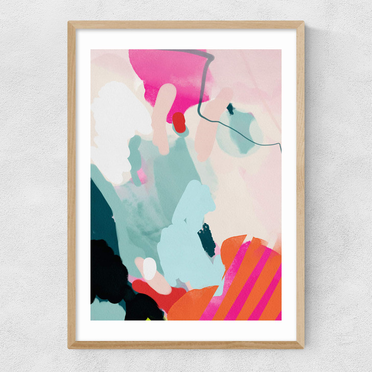 Lune Pink Sky I Narrow Oak Frame
