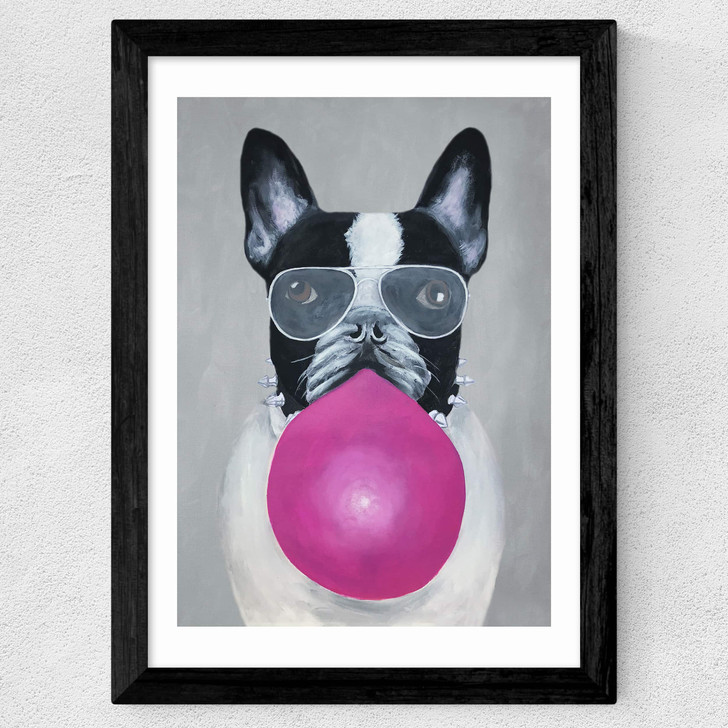 French Bulldog With Bubblegum Wide Black Frame