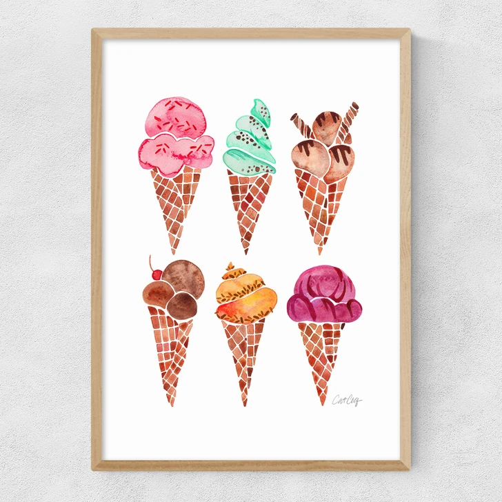Rainbow IceCream Cones Narrow Oak Frame
