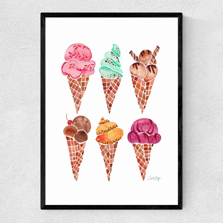 Rainbow IceCream Cones Narrow Black Frame