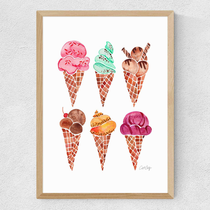 Rainbow IceCream Cones Medium Oak Frame