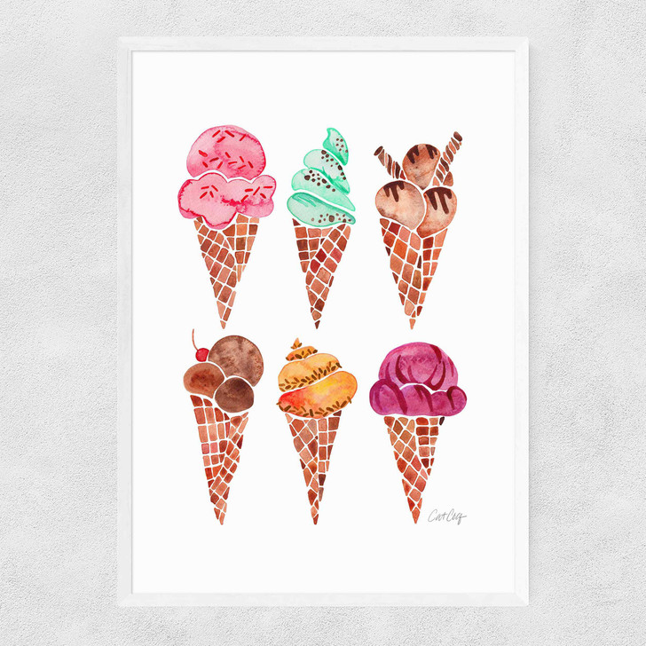Rainbow IceCream Cones Narrow White Frame