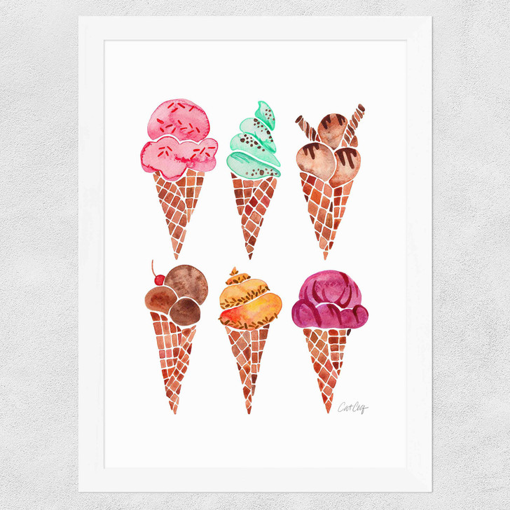 Rainbow IceCream Cones Wide White Frame