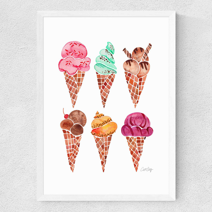 Rainbow IceCream Cones Medium White Frame