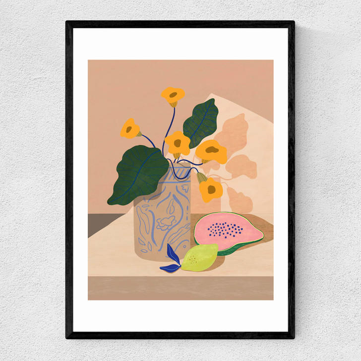 Flowers Lemon Papaya Narrow Black Frame