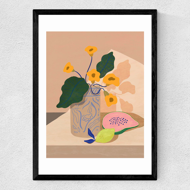 Flowers Lemon Papaya Medium Black Frame