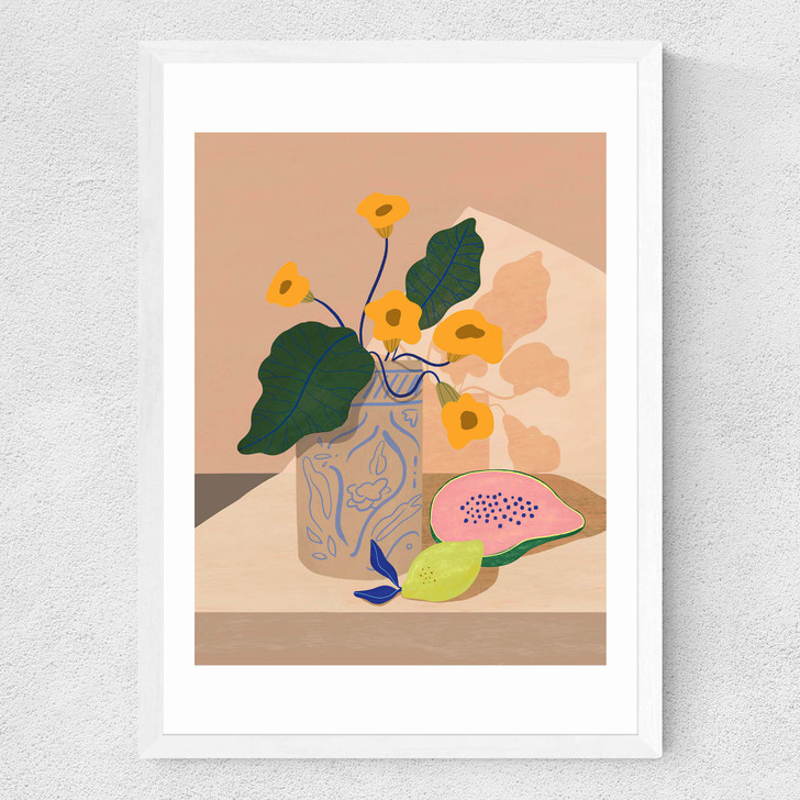 Flowers Lemon Papaya Medium White Frame